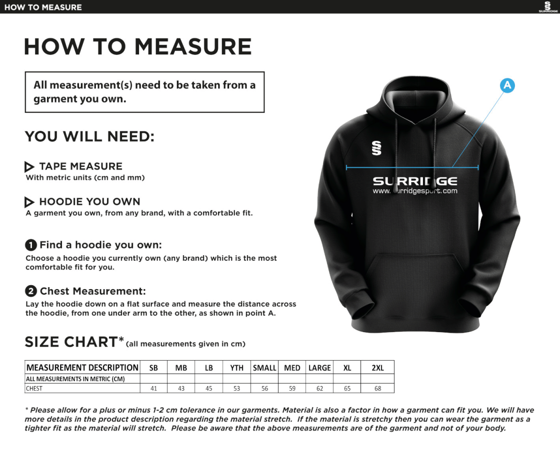 Eynsford CC - Blade Hoody - Navy / Royal / White - Size Guide