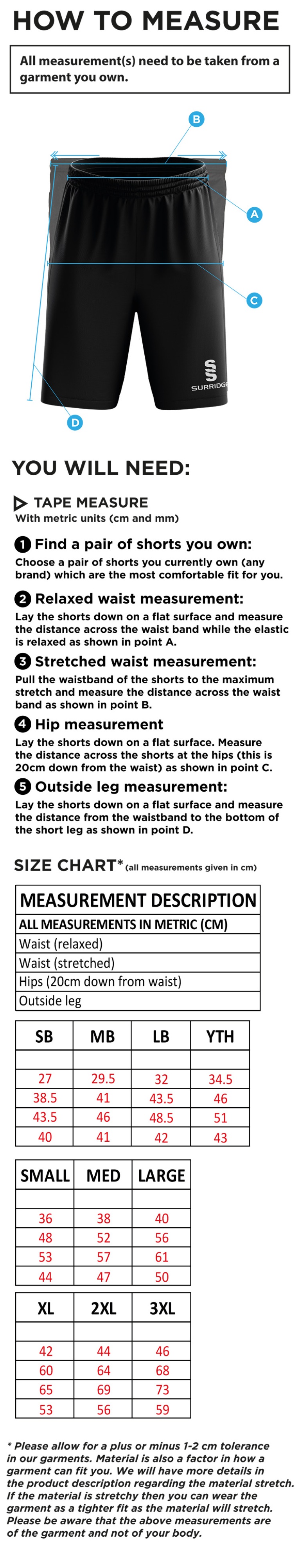 Eynsford CC - Blade Shorts - Size Guide