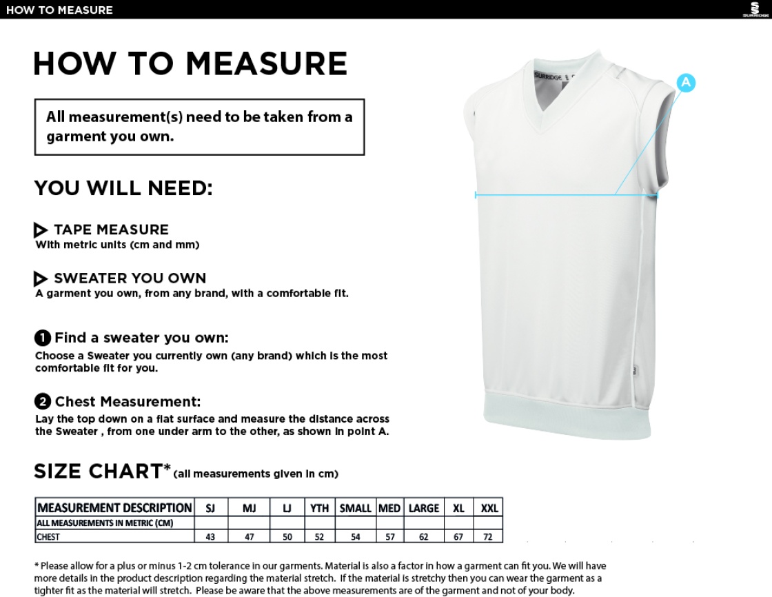 Eynsford CC - Dual Sleeveless Sweater - Size Guide