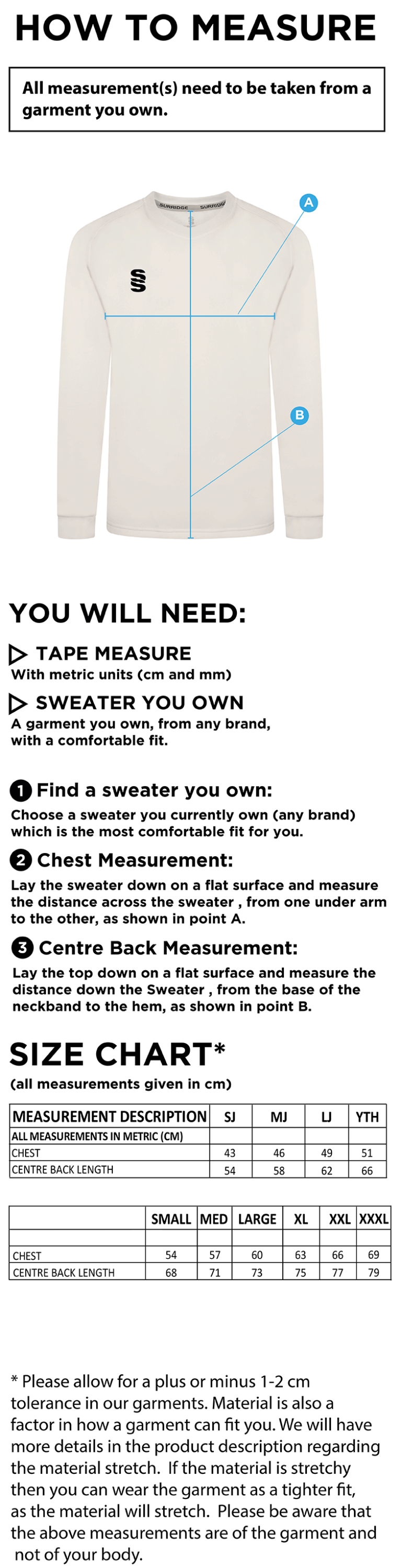 Eynsford CC - Blast Long Sleeve Sweater - Size Guide