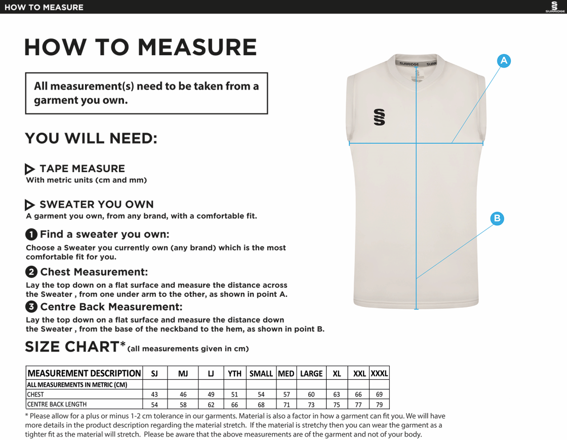 Eynsford CC - Blast Sleeveless Sweater - Size Guide