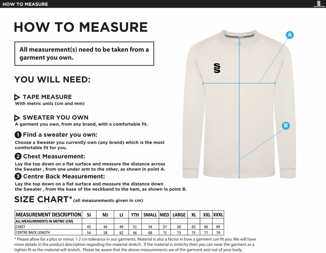 Eynsford CC - Blast Long Sleeve Sweater - Size Guide