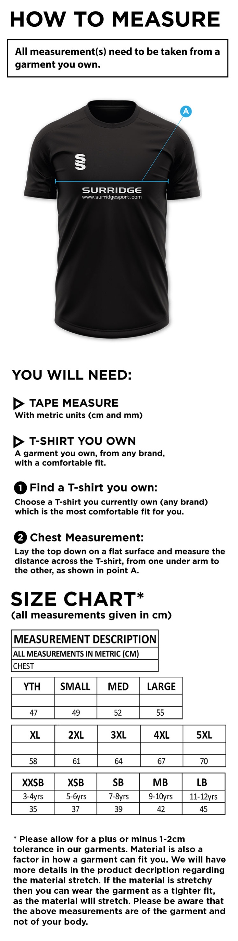 Eynsford CC - Dual Games Shirt - Size Guide