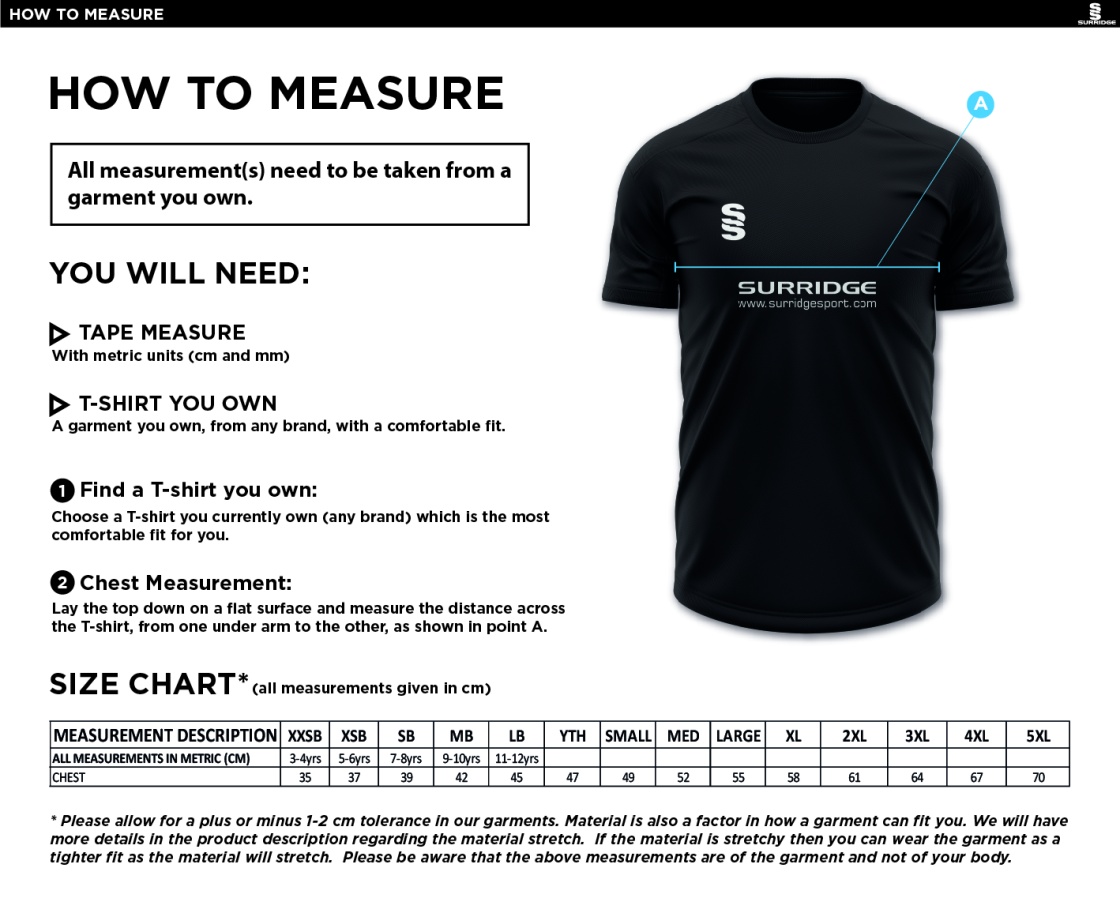 Eynsford CC - Dual Games Shirt - Size Guide
