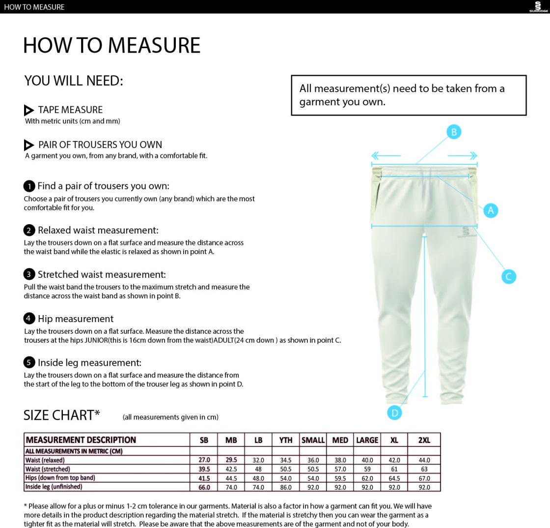 Eynsford CC - Ergo Playing Pant - Size Guide