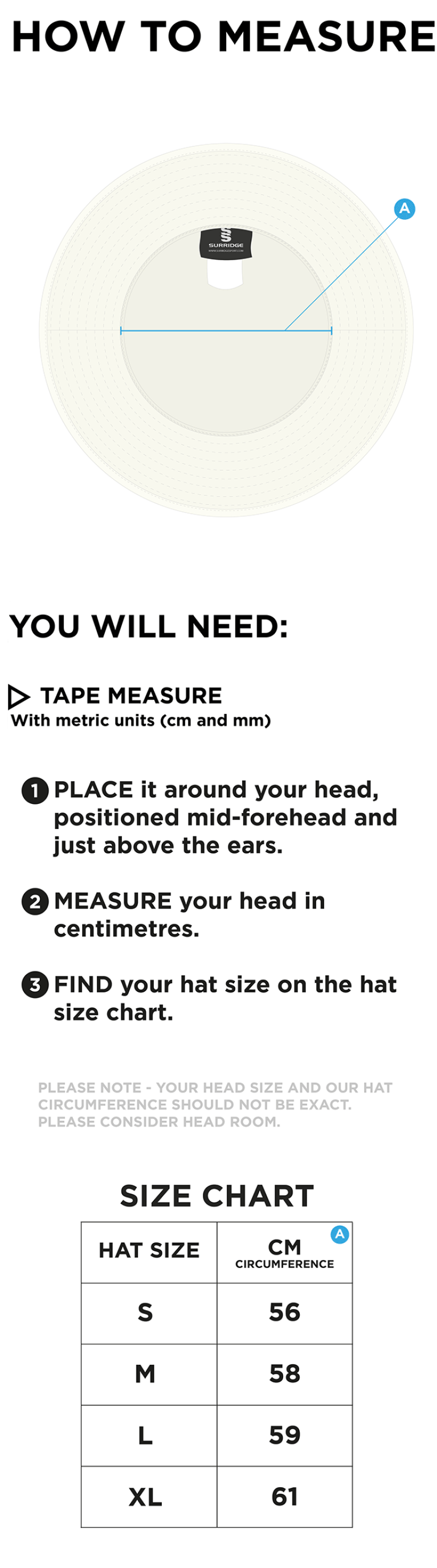 Eynsford CC - Floppy Hat - Ivory - Size Guide